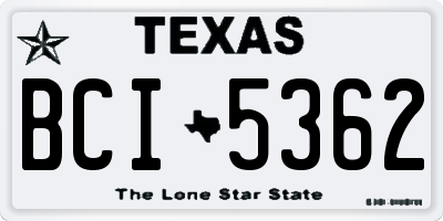 TX license plate BCI5362