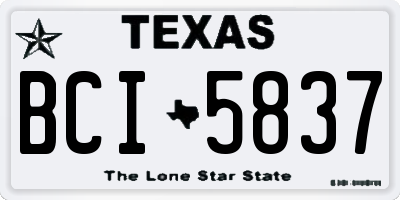 TX license plate BCI5837