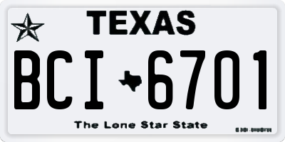 TX license plate BCI6701
