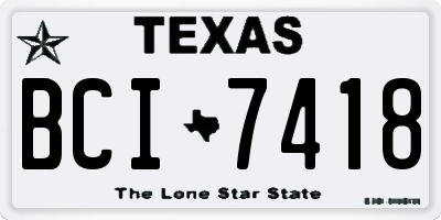 TX license plate BCI7418