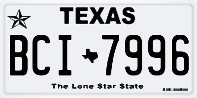 TX license plate BCI7996
