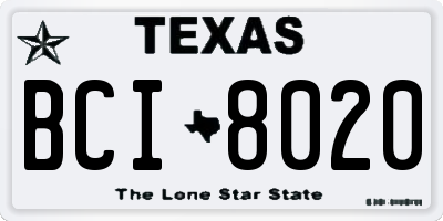 TX license plate BCI8020