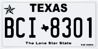 TX license plate BCI8301