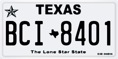 TX license plate BCI8401