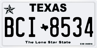 TX license plate BCI8534