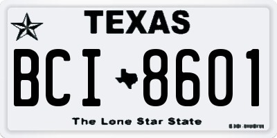 TX license plate BCI8601