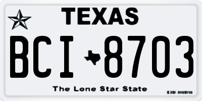 TX license plate BCI8703