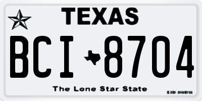TX license plate BCI8704