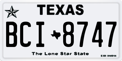 TX license plate BCI8747