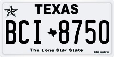 TX license plate BCI8750