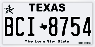 TX license plate BCI8754