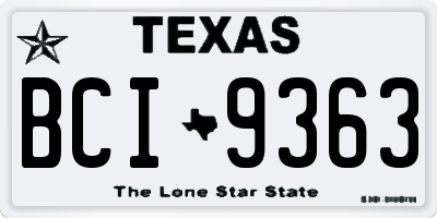 TX license plate BCI9363