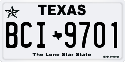 TX license plate BCI9701