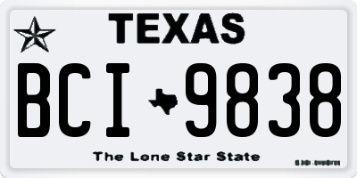 TX license plate BCI9838