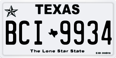 TX license plate BCI9934