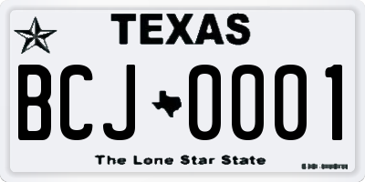 TX license plate BCJ0001