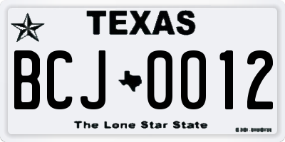 TX license plate BCJ0012