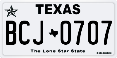 TX license plate BCJ0707