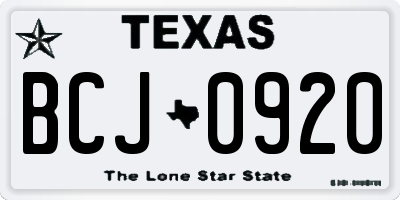 TX license plate BCJ0920