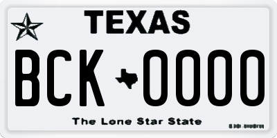 TX license plate BCK0000