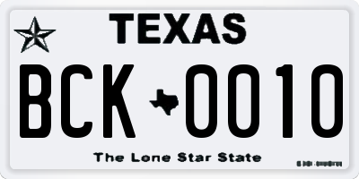 TX license plate BCK0010