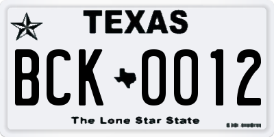 TX license plate BCK0012