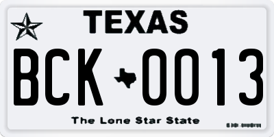 TX license plate BCK0013