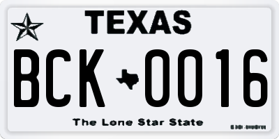 TX license plate BCK0016