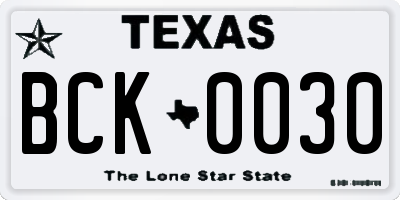 TX license plate BCK0030