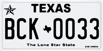 TX license plate BCK0033