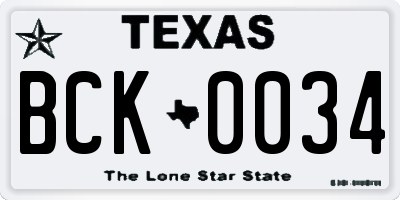 TX license plate BCK0034