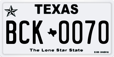 TX license plate BCK0070