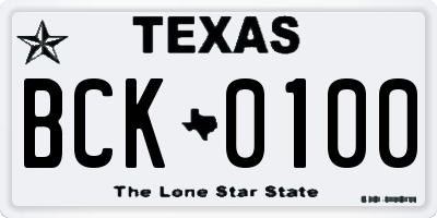 TX license plate BCK0100