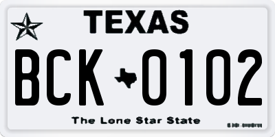 TX license plate BCK0102
