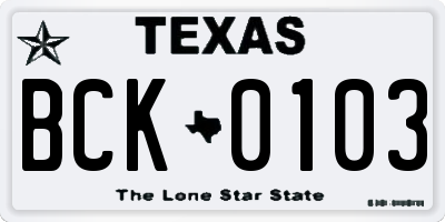 TX license plate BCK0103