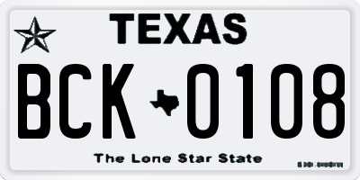 TX license plate BCK0108