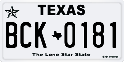 TX license plate BCK0181