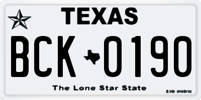 TX license plate BCK0190