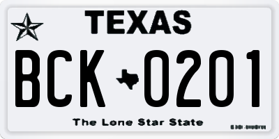 TX license plate BCK0201