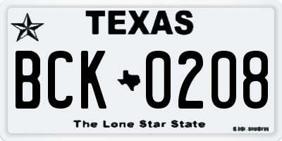 TX license plate BCK0208