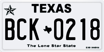 TX license plate BCK0218