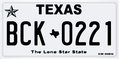TX license plate BCK0221