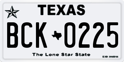 TX license plate BCK0225