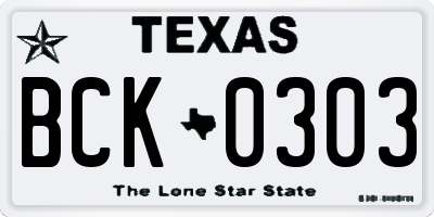 TX license plate BCK0303