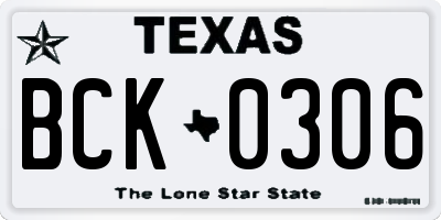 TX license plate BCK0306