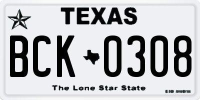 TX license plate BCK0308