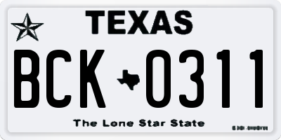 TX license plate BCK0311