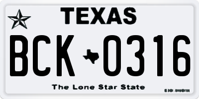 TX license plate BCK0316