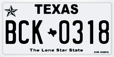 TX license plate BCK0318