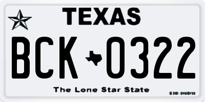 TX license plate BCK0322